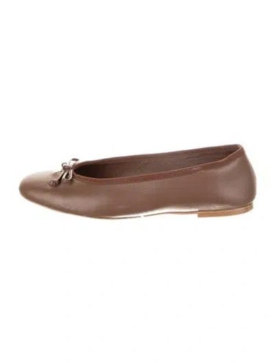 Pre-owned Larroude Leather Bow Accents Ballet Flats In Brown