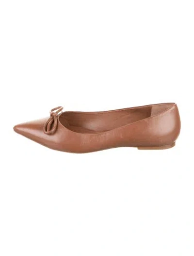 Pre-owned Larroude Leather Bow Accents Ballet Flats In Brown