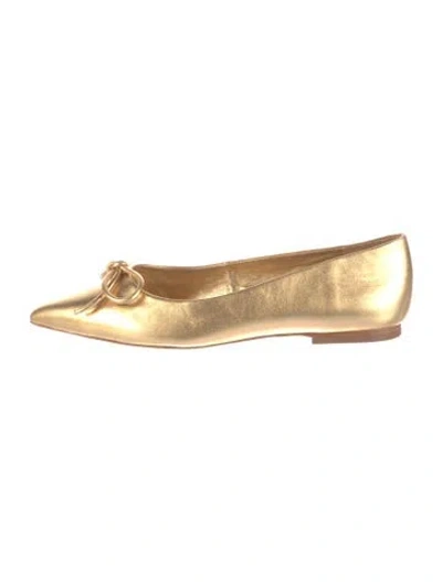 Pre-owned Larroude Leather Bow Accents Ballet Flats In Gold