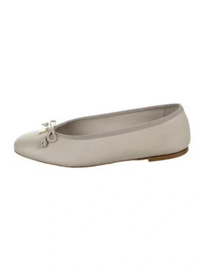 Pre-owned Larroude Leather Bow Accents Ballet Flats W/ Tags In Neutrals