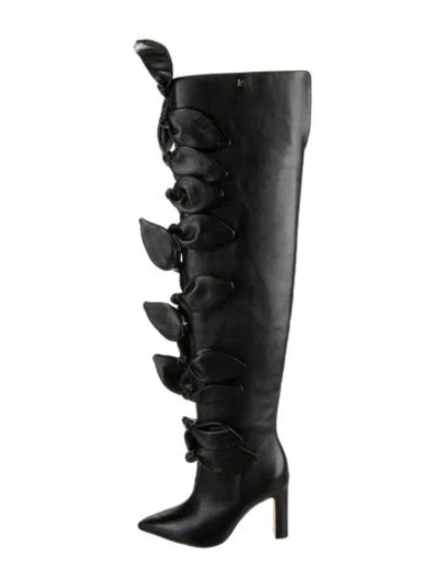 Pre-owned Larroude Leather Bow Accents Lace-up Boots In Black