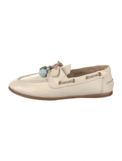 Pre-owned Larroude Leather Bow Accents Loafers In Neutral