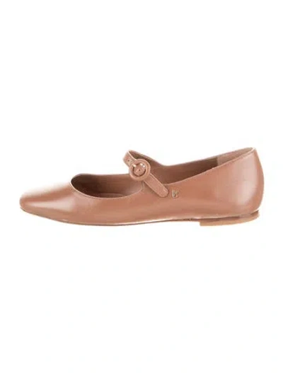Pre-owned Larroude Leather Bow Accents Mary Jane Flats In Brown