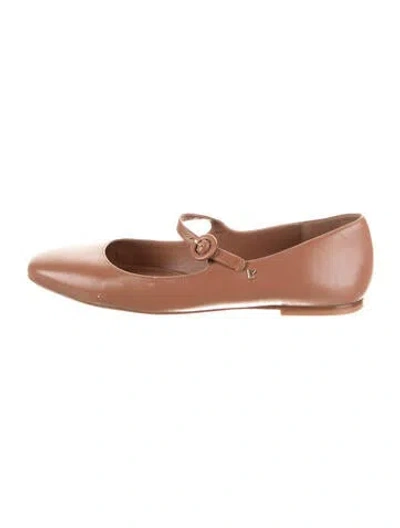 Pre-owned Larroude Leather Bow Accents Mary Jane Flats In Brown