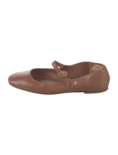 Pre-owned Larroude Leather Bow Accents Mary Jane Flats In Brown