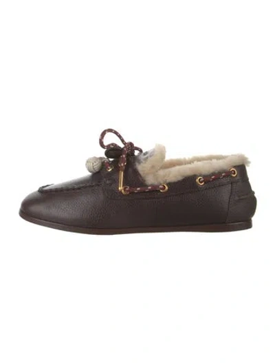 Pre-owned Larroude Leather Bow Accents Moccasins In Brown