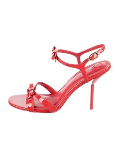 Pre-owned Larroude Leather Bow Accents Sandals In Red