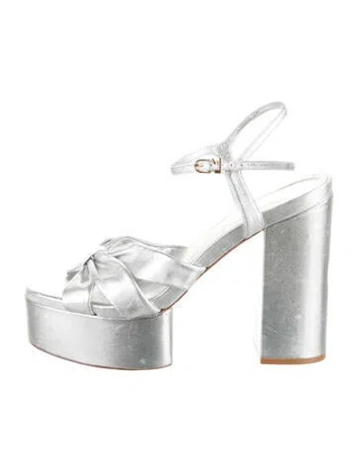 Pre-owned Larroude Leather Bow Accents Sandals In Silver