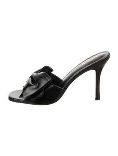 Pre-owned Larroude Leather Bow Accents Slides In Black