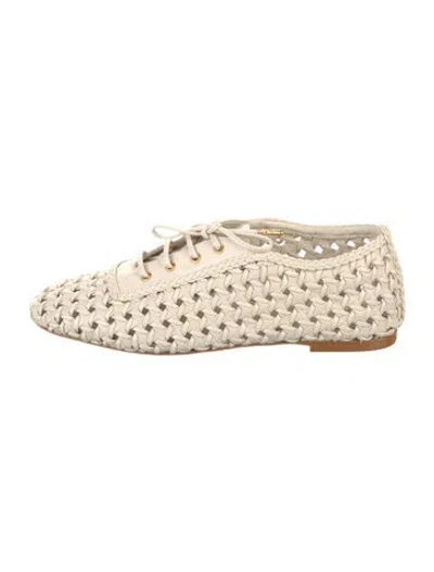 Pre-owned Larroude Leather Braided Accents Flats In Neutral