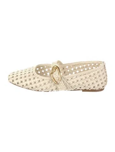Pre-owned Larroude Leather Braided Accents Mary Jane Flats In Neutral