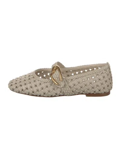 Pre-owned Larroude Leather Braided Accents Mary Jane Flats In Neutrals
