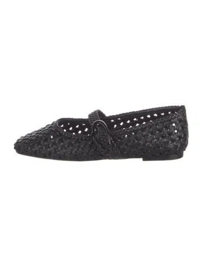 Pre-owned Larroude Leather Braided Accents Mary Jane Flats W/ Tags In Black/blue