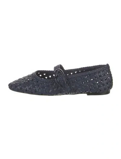 Pre-owned Larroude Leather Braided Accents Mary Jane Flats W/ Tags In Blue