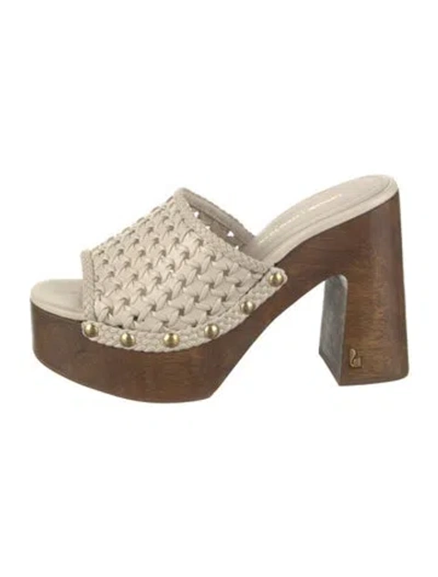 Pre-owned Larroude Leather Braided Accents Slides In Neutral