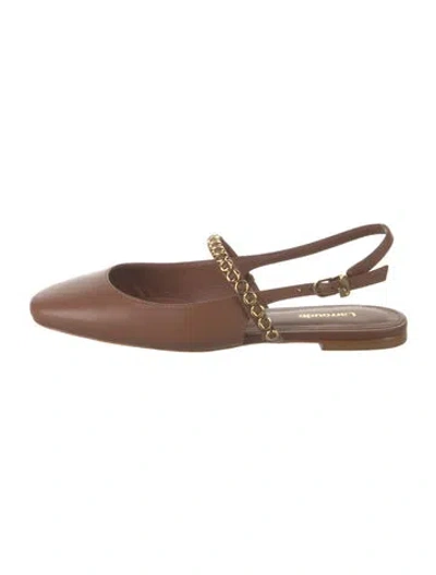 Pre-owned Larroude Leather Chain-link Accents Flats In Brown