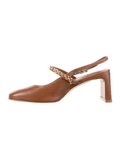 Pre-owned Larroude Leather Chain-link Accents Pumps In Brown