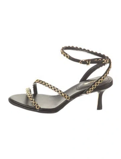 Pre-owned Larroude Leather Chain-link Accents Sandals In Black