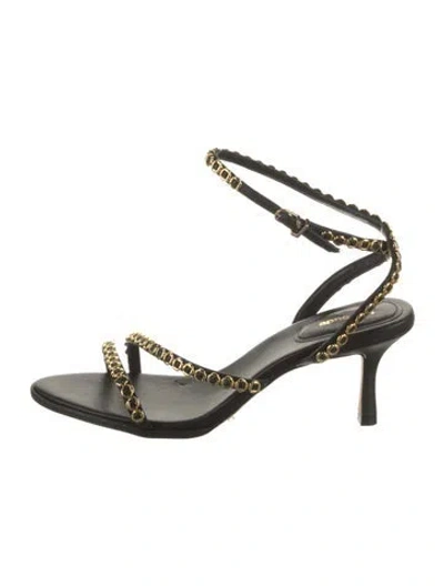Pre-owned Larroude Leather Chain-link Accents Sandals In Black