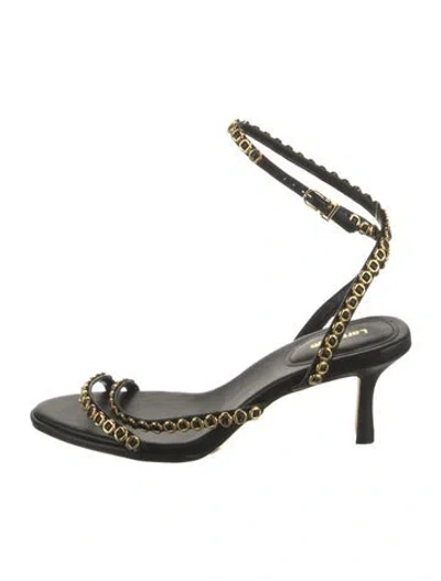 Pre-owned Larroude Leather Chain-link Accents Sandals In Black
