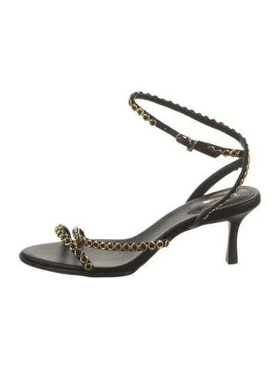 Pre-owned Larroude Leather Chain-link Accents Sandals In Black