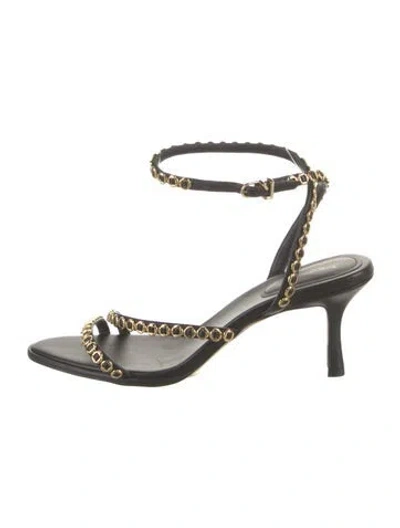 Pre-owned Larroude Leather Chain-link Accents Sandals In Black