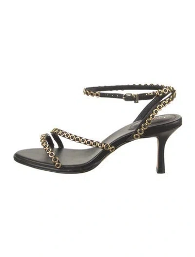 Pre-owned Larroude Leather Chain-link Accents Sandals In Black