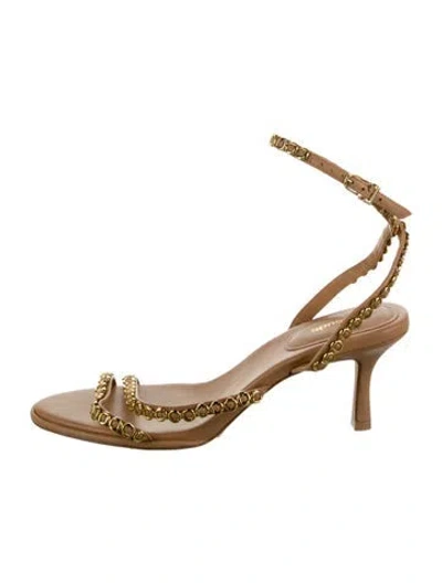 Pre-owned Larroude Leather Chain-link Accents Sandals In Neutral