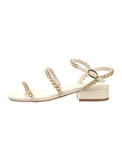 Pre-owned Larroude Leather Chain-link Accents Sandals In Neutral