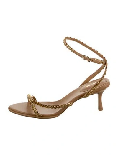 Pre-owned Larroude Leather Chain-link Accents Sandals In Neutral