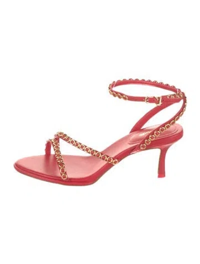 Pre-owned Larroude Leather Chain-link Accents Sandals In Red