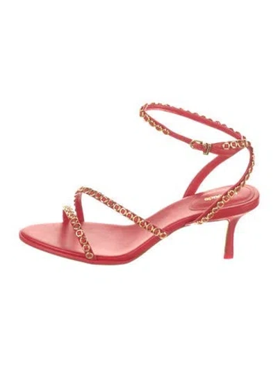 Pre-owned Larroude Leather Chain-link Accents Sandals In Red