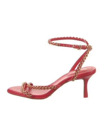 Pre-owned Larroude Leather Chain-link Accents Sandals In Red