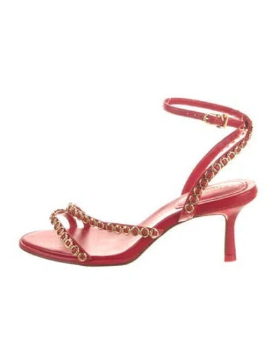Pre-owned Larroude Leather Chain-link Accents Sandals In Red
