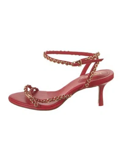 Pre-owned Larroude Leather Chain-link Accents Sandals In Red