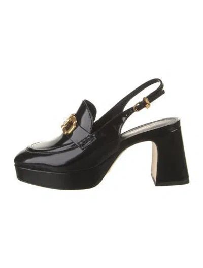 Pre-owned Larroude Leather Chain-link Accents Slingback Pumps In Black