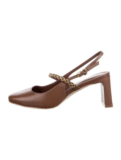 Pre-owned Larroude Leather Chain-link Accents Slingback Pumps In Brown