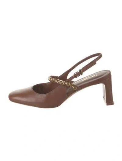 Pre-owned Larroude Leather Chain-link Accents Slingback Pumps In Neutrals