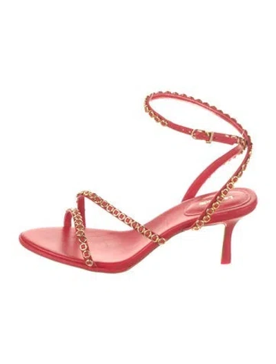 Pre-owned Larroude Leather Chain-link Accents Slingback Sandals In Red