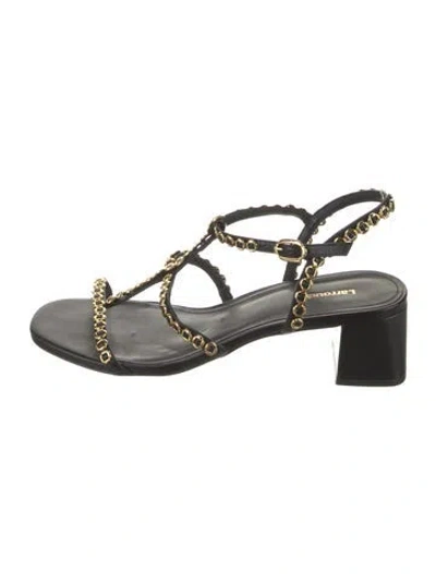 Pre-owned Larroude Leather Chain-link Accents T-strap Sandals In Black