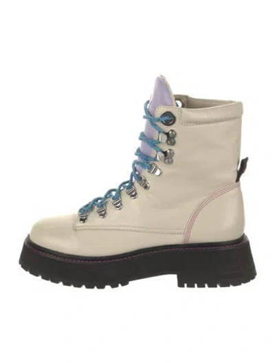 Pre-owned Larroude Leather Colorblock Pattern Combat Boots In Neutral
