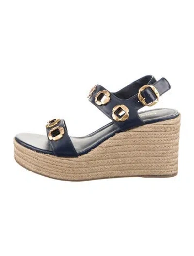 Pre-owned Larroude Leather Colorblock Pattern Espadrilles In Blue