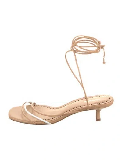 Pre-owned Larroude Leather Colorblock Pattern Gladiator Sandals In Neutral