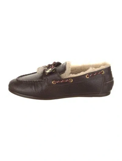 Pre-owned Larroude Leather Colorblock Pattern Moccasins In Black