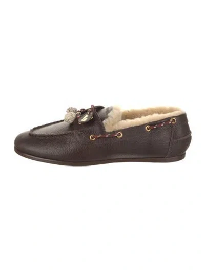 Pre-owned Larroude Leather Colorblock Pattern Moccasins In Brown