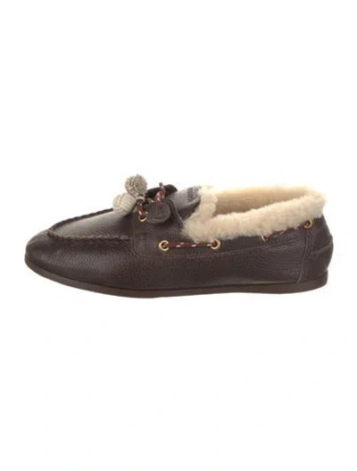 Pre-owned Larroude Leather Colorblock Pattern Moccasins In Brown