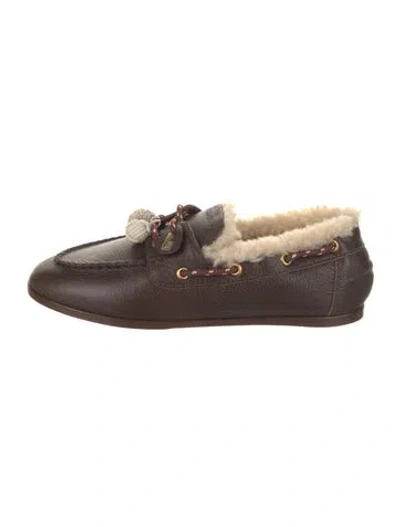 Pre-owned Larroude Leather Colorblock Pattern Moccasins In Brown