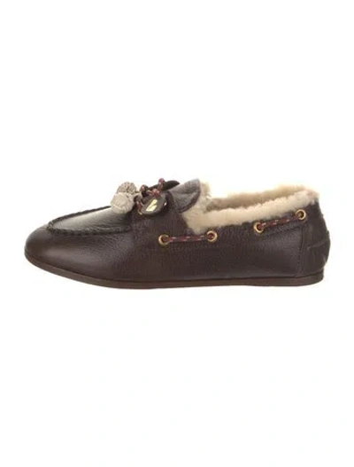 Pre-owned Larroude Leather Colorblock Pattern Moccasins In Brown