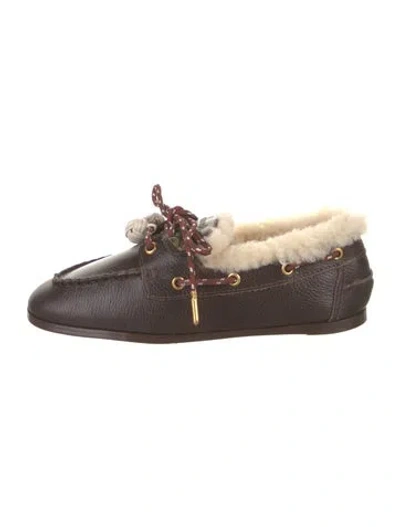 Pre-owned Larroude Leather Colorblock Pattern Moccasins In Brown