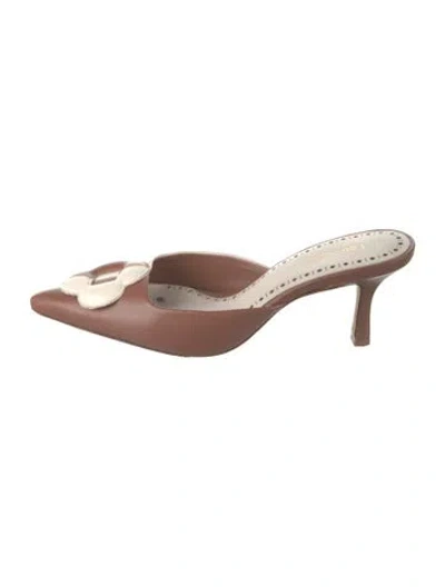 Pre-owned Larroude Leather Colorblock Pattern Mules In Brown